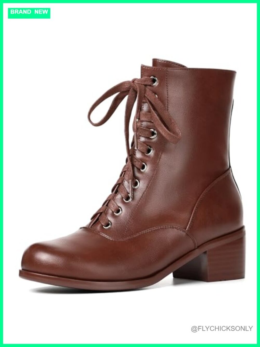 Victorian Lace Up Ankle Booties Faux Leather Chunky Heel Side Zip